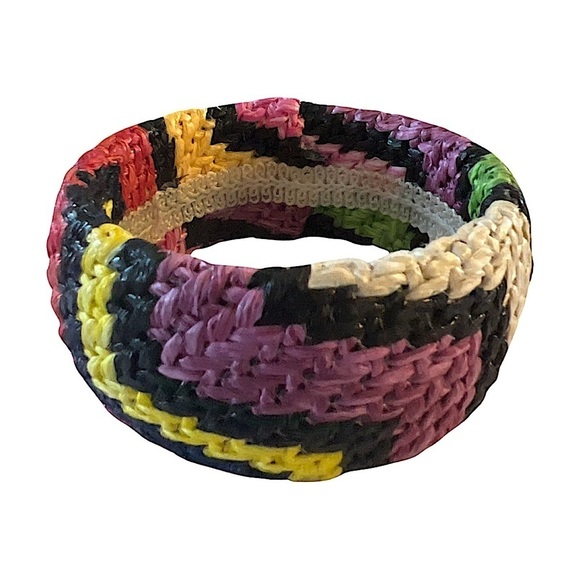 Multicolor Embroidered Basket Weave Bangle Bracelet - Picture 1 of 5